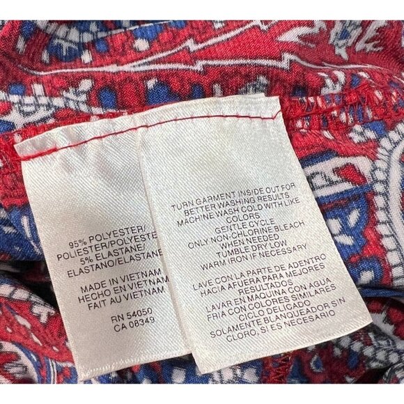 Jones New York Sz M Red Blue Paisley Print Faux Wrap Dress Slinky Stretch - Picture 5 of 6